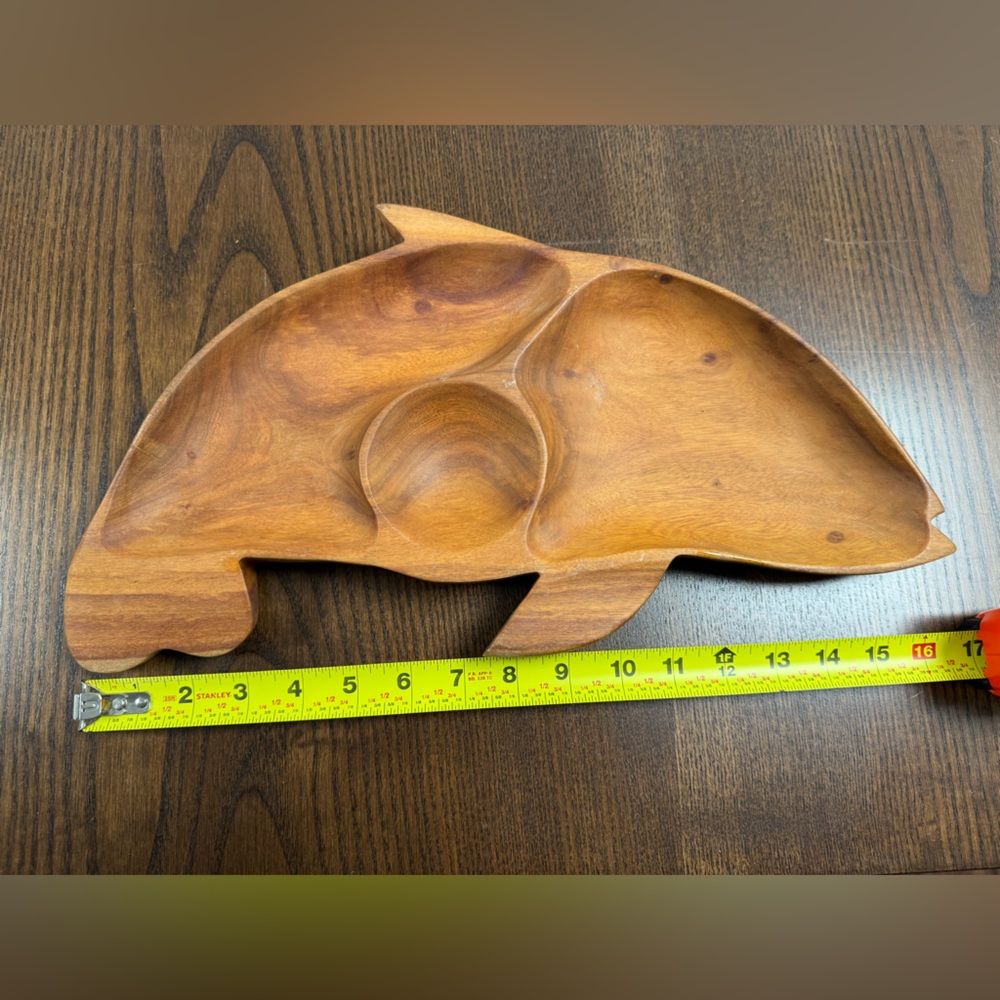Kamani Wood from Hawaii Dolphin Shaped Serving Platter Smooth Finish